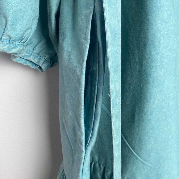 Ava & Viv Tiered Dress Tie Back Balloon Sleeve A Line Acid Wash Green Size 1X - Picture 10 of 14